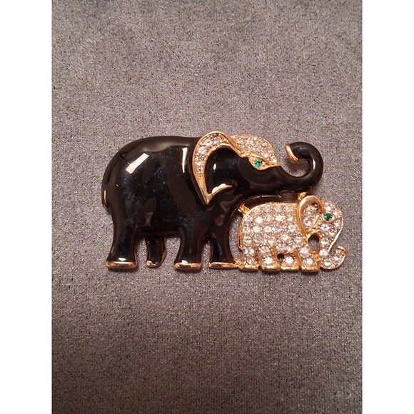 Vintage Craft Rhinestone Elephant Brooch Mama & Baby - Picture 1 of 3